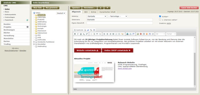 mwiede CMS - Administrationsbereich
