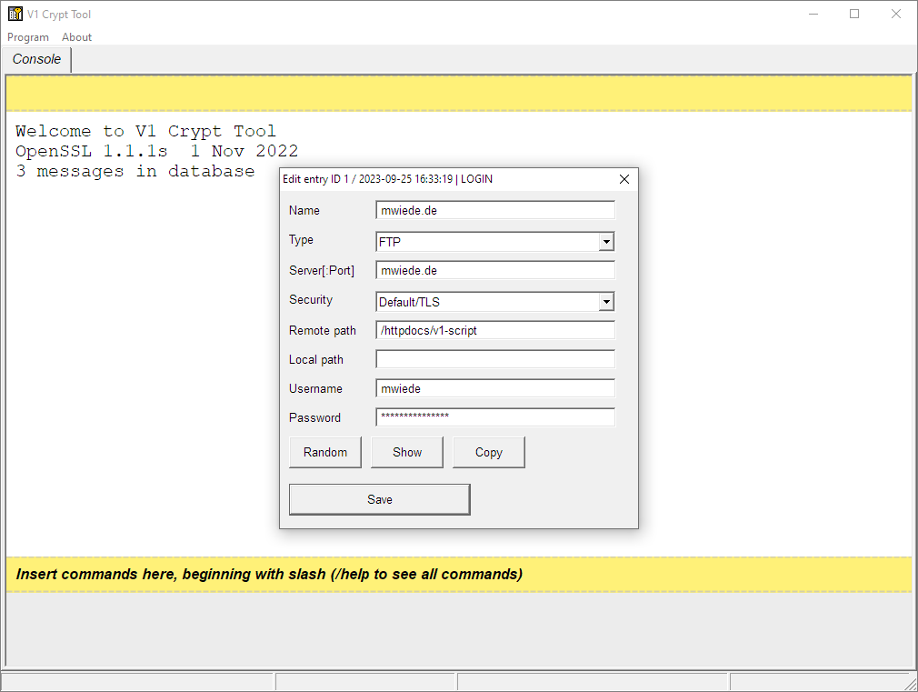 Password manager fow Windows based on OpenSSL